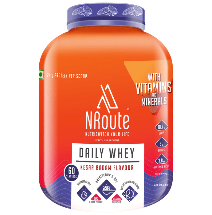 Nroute Daily Whey Protein Powder Kesar Badaam - Classic Derma