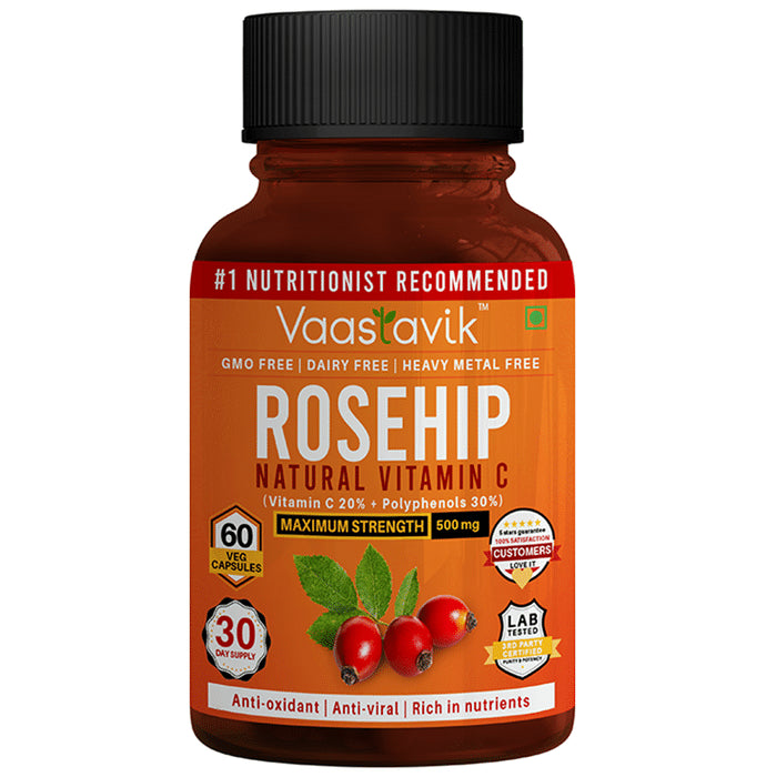 Vaastavik Rosehip Natural Vitamin C Veg Capsule - Classic Derma