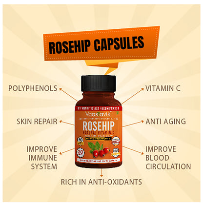 Vaastavik Rosehip Natural Vitamin C Veg Capsule