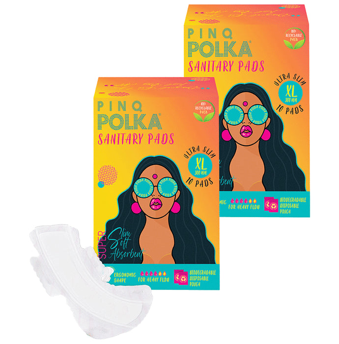 PINQ Polka Premium Cotton Feel Sanitary Pads (10 Each) XL - Classic Derma