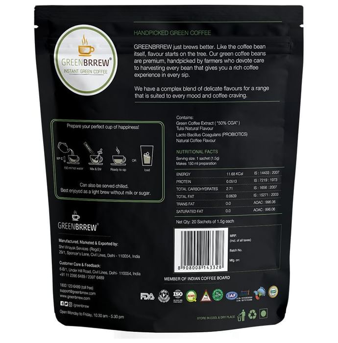 Green Brrew Relax Instant Green Coffee (1.5gm Each) Tulsi