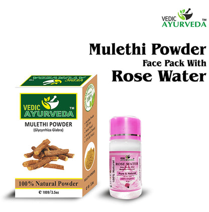 Vedic Ayurveda Combo pack of Mulethi Powder Face Pack & Rose water (60ml)
