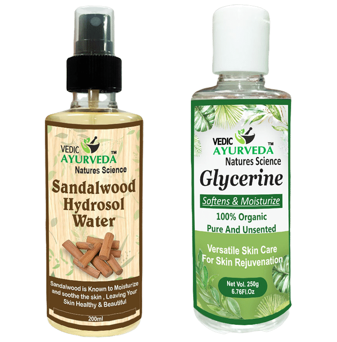 Vedic Ayurveda Combo Pack of Sandalwood Hydrosol Water (200ml) With Glycerine (250g) - Classic Derma