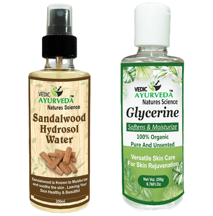 Vedic Ayurveda Combo Pack of Sandalwood Hydrosol Water (200ml) With Glycerine (250g) - Classic Derma