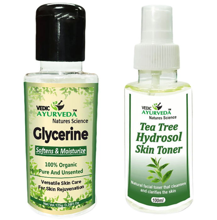 Vedic Ayurveda Glycerine (125g) & Tea Tree Hydrosol Skin Toner (100ml) - Classic Derma