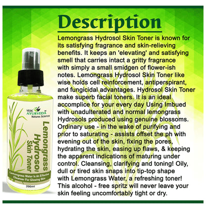 Vedic Ayurveda Lemongrass Hydrosol Skin Toner