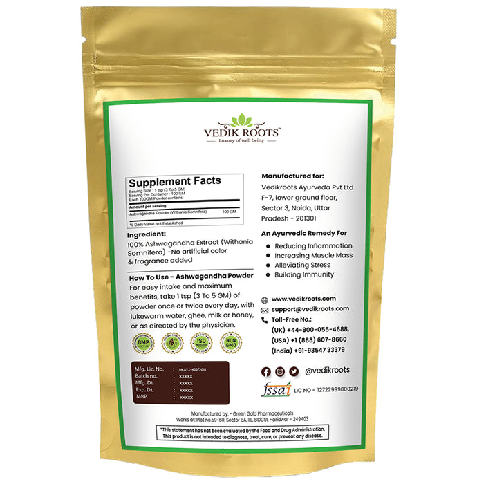 Vedikroots Ashwagandha Powder (100gm Each)