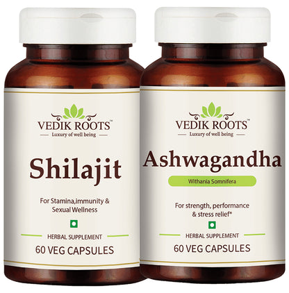 Vedikroots Combo Pack of Shilajit & Ashwagandha Veg Capsule (60 Each) - Classic Derma