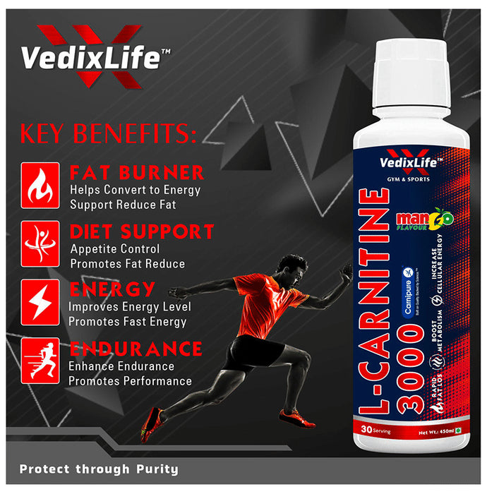 VedixLife L-Carnitine 3000 for Energy, Fat Metabolism & Performance Mango