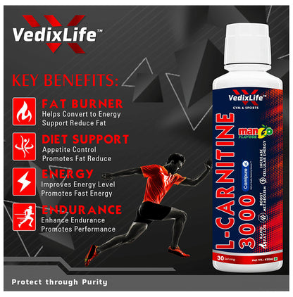 VedixLife L-Carnitine 3000 for Energy, Fat Metabolism & Performance Mango