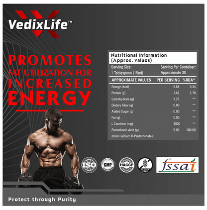 VedixLife L-Carnitine 3000 for Energy, Fat Metabolism & Performance Mango