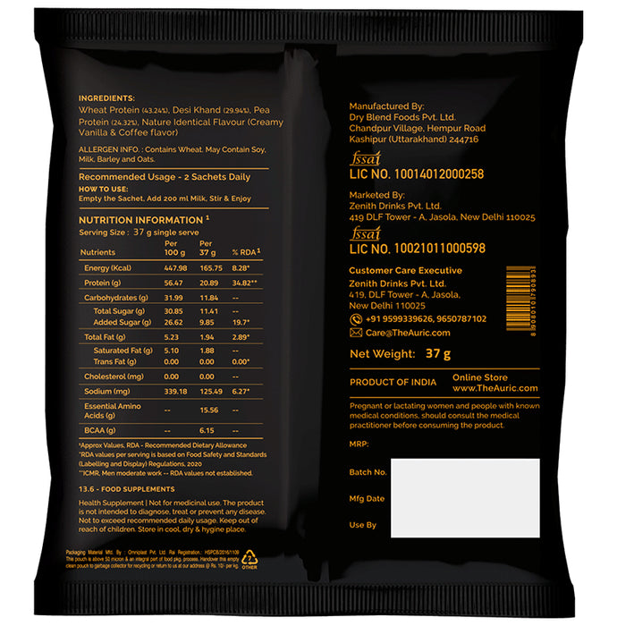 Auric Combo Pack of Protein Shake Sachet (4) Dark Chocolate and (4) Vanilla Coffee Flavour (37gm Each)