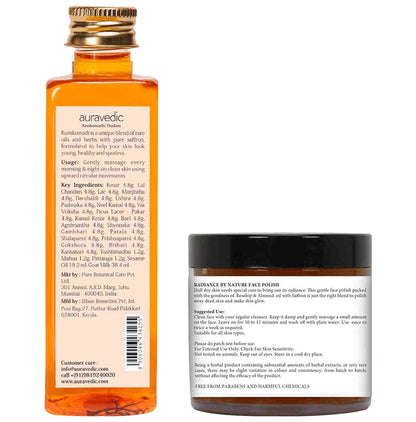 Auravedic Combo Pack of Kumkumadi Oil 100ml & Radiance By Nature Face Polish 100gm