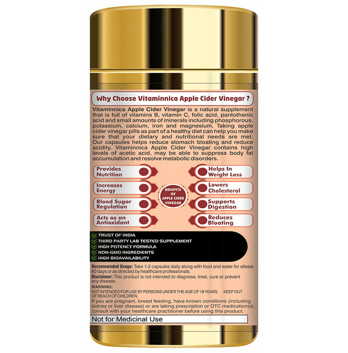 Vitaminnica Apple Cider Vinegar & Curcumin 500mg Veg Capsule