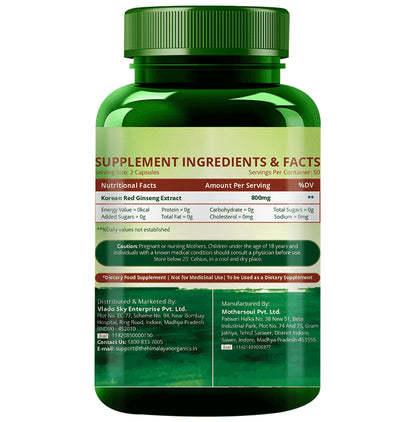 Vlado's Himalayan Organics Korean Red Ginseng 800mg Vegetarian Capsule
