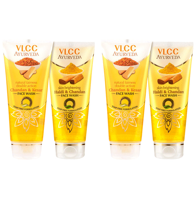 VLCC Combo Pack of Chandan & Kesar Facewash (2) & Haldi & Chandan Facewash (2) - Classic Derma