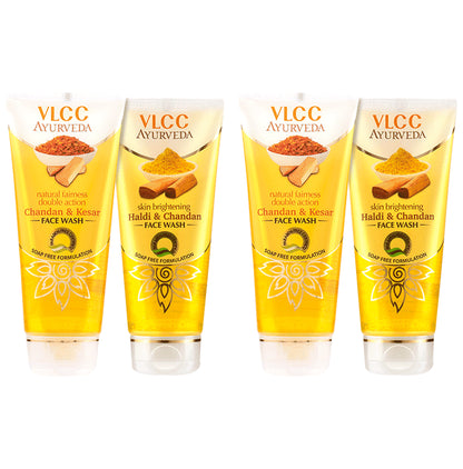 VLCC Combo Pack of Chandan & Kesar Facewash (2) & Haldi & Chandan Facewash (2) - Classic Derma