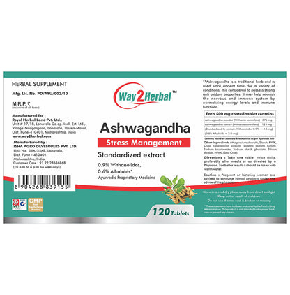 Way2Herbal Ashwagandha Stress Management Tablet