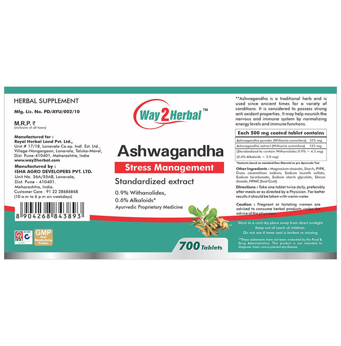 Way2Herbal Ashwagandha Stress Management Tablet