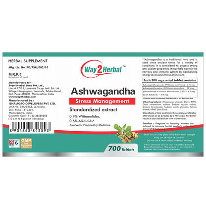 Way2Herbal Ashwagandha Stress Management Tablet