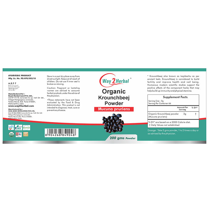 Way2Herbal Organic Krounchbeej Mucuna Pruriens Powder