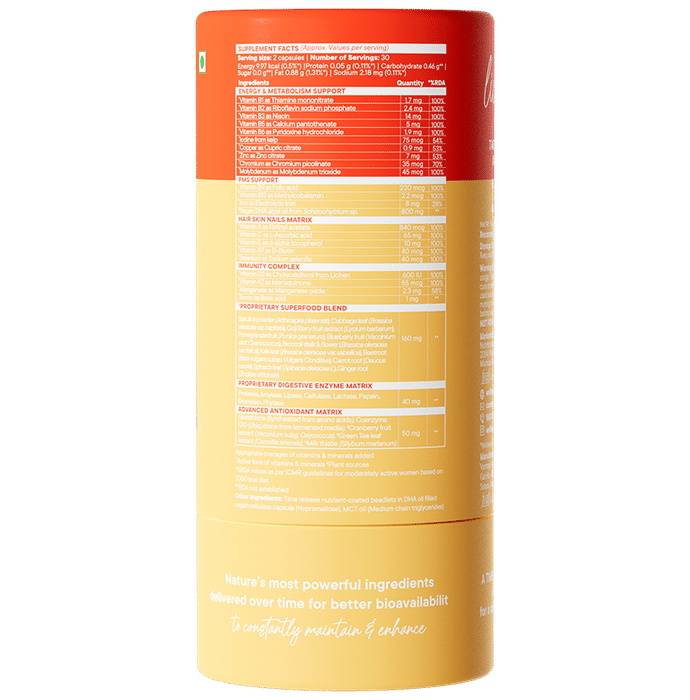 Wellbeing Nutrition Slow Multi + Omega for Her Multivitamin Vegan omega-3 oil, B-complex Capsule