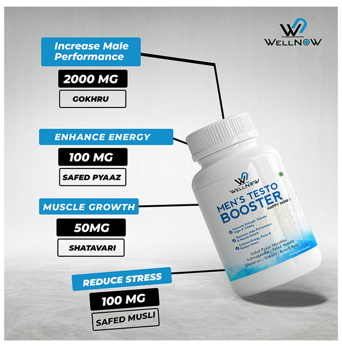 Wellnow Men's Testo Booster Capsules for Stamina, Focus & Stress (60 Each)