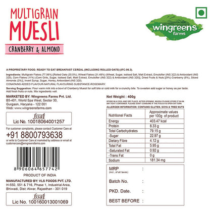Wingreens Farms Multigrain Muesli Cranberry & Almond