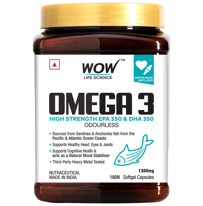 WOW Life Science 1300mg Omega 3 | Softgel Capsule for Heart, Brain, Eye & Joint Health - Classic Derma
