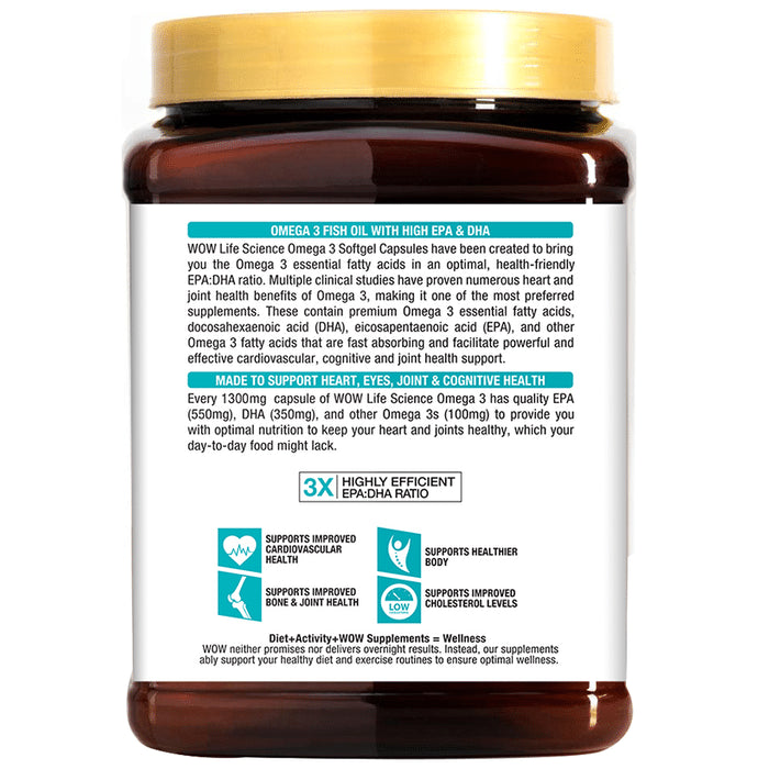 WOW Life Science 1300mg Omega 3 | Softgel Capsule for Heart, Brain, Eye & Joint Health