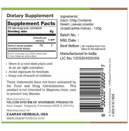 Zaarah Herbals 100% Neem Powder