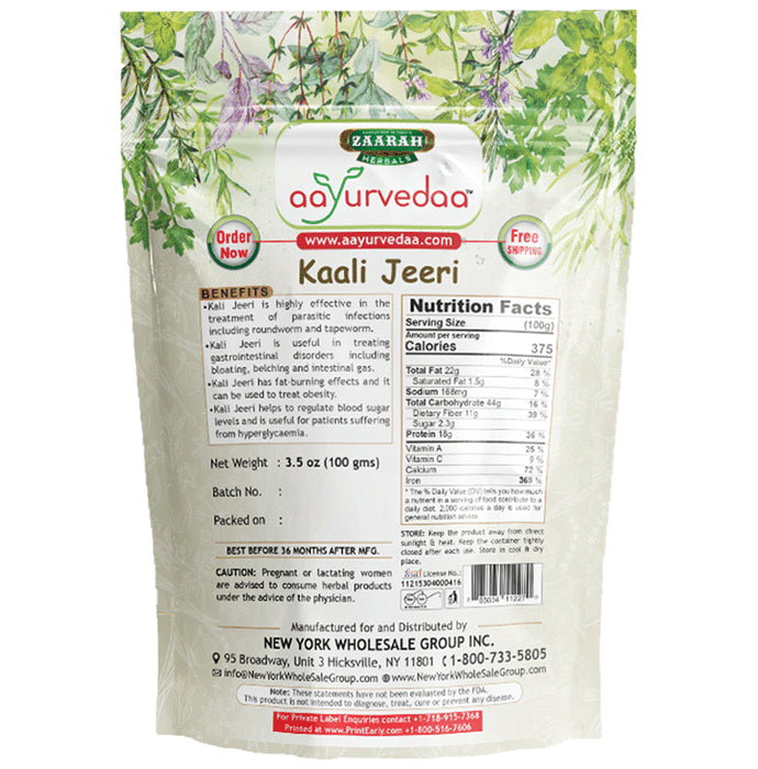 Zaarah Herbals Aayurvedaa 100% Kaali Jeeri