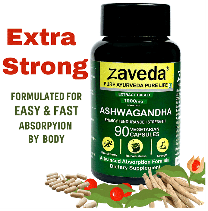 Buy Zaveda Ashwagandha 1000mg Extra Strong Vegetarian Capsules Online ...