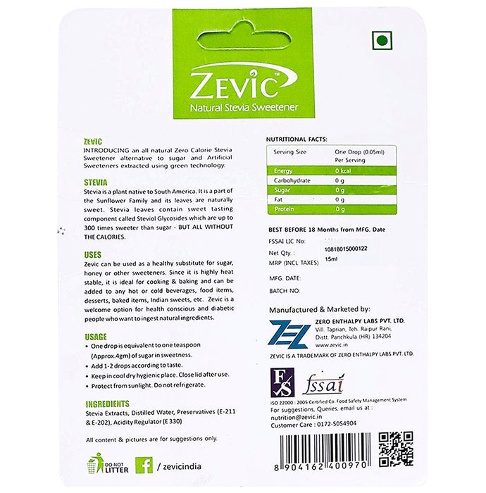Zevic Stevia Zero Calorie Liquid 250 Drops