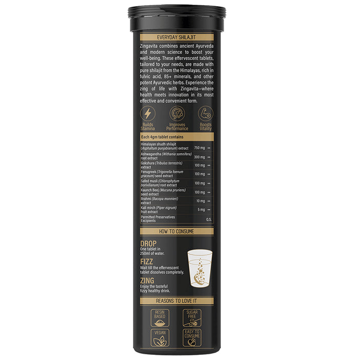 Zingavita Ayurveda Himalayan Shilajit with Ashwagandha Effervescent Tablet Cola