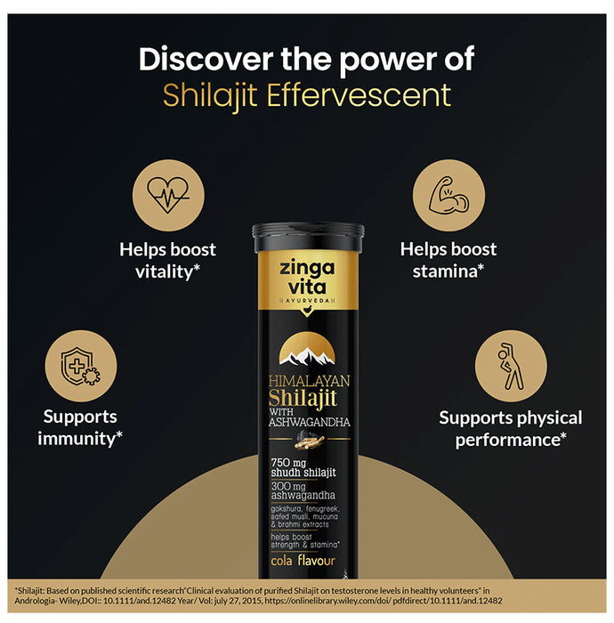 Zingavita Ayurveda Himalayan Shilajit with Ashwagandha Effervescent Tablet Cola