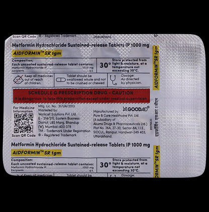 Aidformin SR 1gm Tablet - Classic Derma