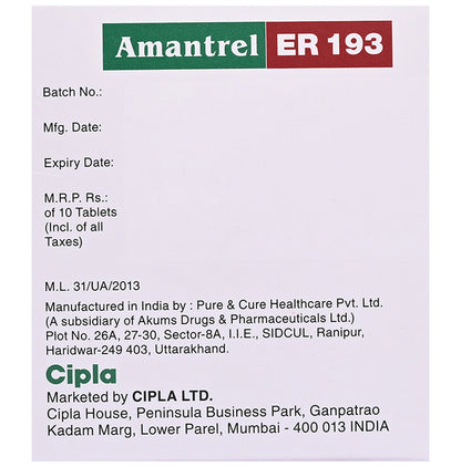 Amantrel 193mg Tablet ER