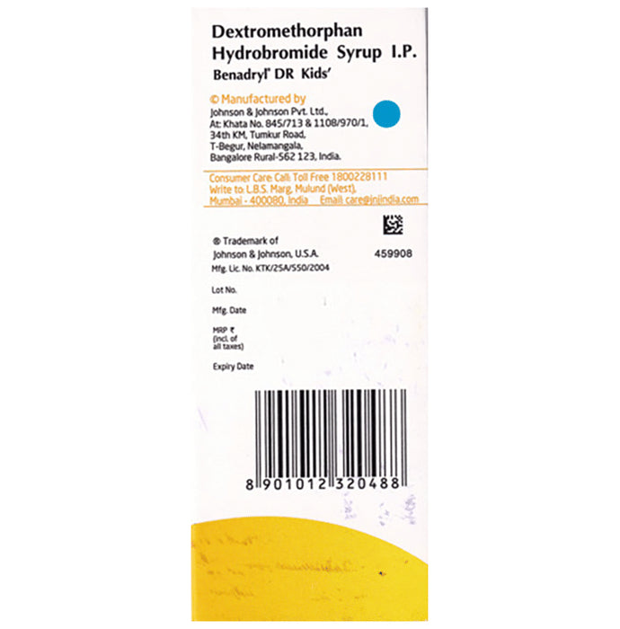 Benadryl DR Kids Syrup Mixed fruit flavour Alcohol Free
