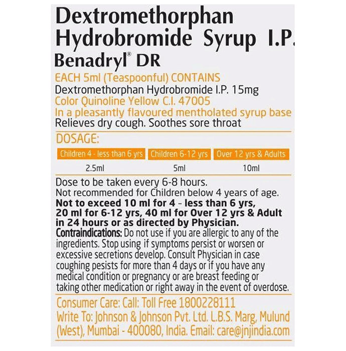 Benadryl DR Kids Syrup Mixed fruit flavour Alcohol Free