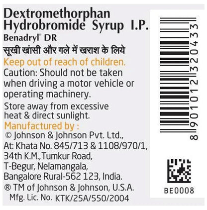 Benadryl DR Kids Syrup Mixed fruit flavour Alcohol Free