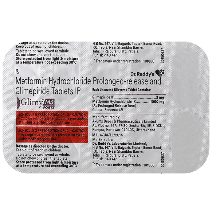 Glimy M Forte 3mg/1000mg Tablet - Classic Derma