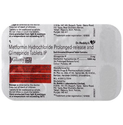 Glimy M Forte 3mg/1000mg Tablet - Classic Derma