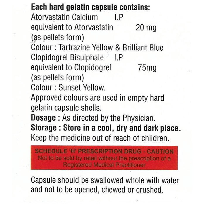 Danavish Atorvastatin+Clopidogrel 20mg/75mg Capsule