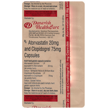 Danavish Atorvastatin+Clopidogrel 20mg/75mg Capsule