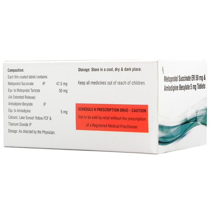 Genericart Amlodipine Besylate+Metoprolol Succinate 5mg/50mg Tablet ER