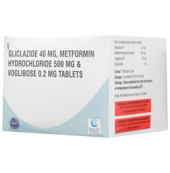 Genericart Voglibose+Metformin Hydrochloride+Gliclazide 0.2mg/500mg/40mg Tablet - Classic Derma