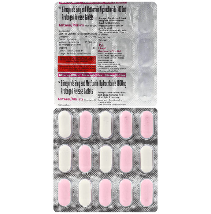 Glitaray M Forte 2mg/1000mg Tablet - Classic Derma