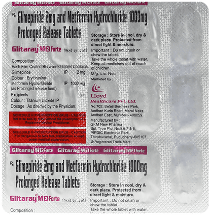 Glitaray M Forte 2mg/1000mg Tablet