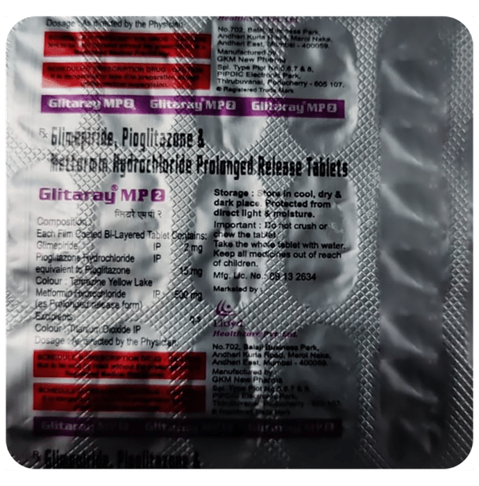 Glitaray MP 2mg/500mg/15mg Tablet PR - Classic Derma